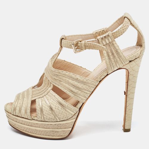 Dior Beige/Gold Embossed Python and Leather Platform Ankle Strap Sandals Size 39 - Dior - Modalova