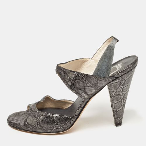 Dior Grey/Silver Croc Embossed and Suede Slingback Sandals Size 39.5 - Dior - Modalova