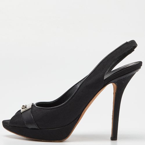 Dior Black Oblique Fabric Peep Toe Platform Slingback Pumps Size 36 - Dior - Modalova