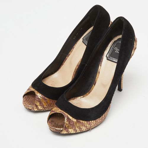 Tri Color Suede and Python Peep Toe Pumps Size 38 - Dior - Modalova