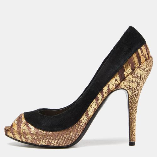 Tri Color Suede and Python Peep Toe Pumps Size 38 - Dior - Modalova