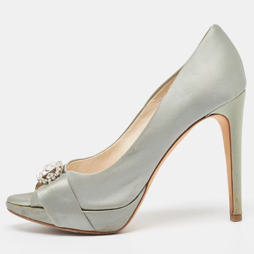 Dior Grey Satin Crystal Embellished Peep Toe Pumps Size 37 - Dior - Modalova