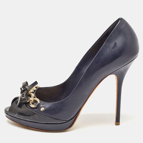 Dior Navy Blue Patent Leather Bow Chain Detail Peep Toe Pumps Size 41 - Dior - Modalova