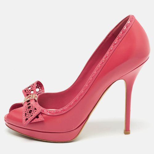 Dior Pink Leather Cannage Bow Peep Toe Platform Pumps Size 38 - Dior - Modalova