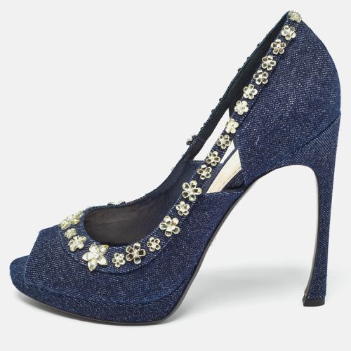 Dior Navy Blue Denim Crystal Embellished Peep Toe Pumps Size 40.5 - Dior - Modalova