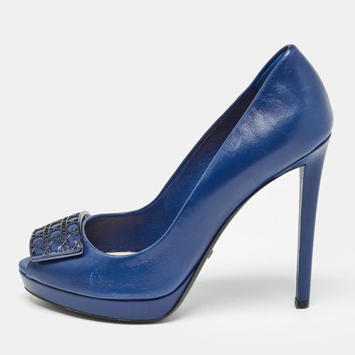 Dior Blue Leather Cannage Plaque Platform Peep Toe Pumps Size 38 - Dior - Modalova