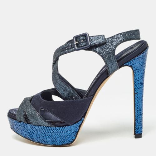 Dior Blue Satin and Glitter Platform Ankle Strap Sandals Size 40 - Dior - Modalova