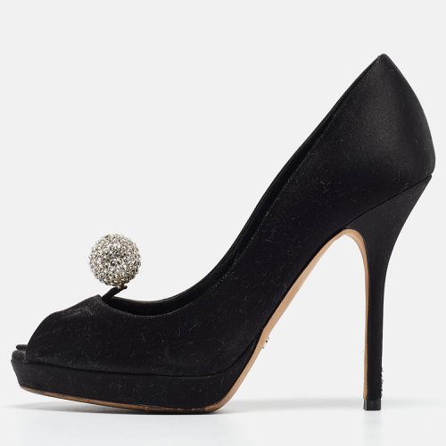 Dior Black Satin Crystal Embellished Disco Ball Peep Toe Pumps Size 37.5 - Dior - Modalova