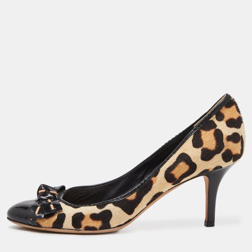 Dior Black/Beige Leopard Print Calf Hair and Patent Bow Pumps Size 39 - Dior - Modalova