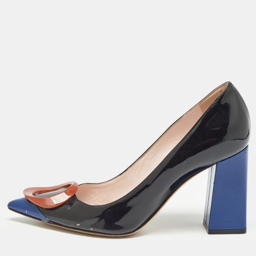 Dior Black/Blue Patent Pointed Toe Block Heel Pumps Size 37.5 - Dior - Modalova