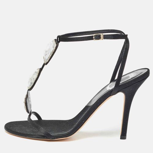 Dior Black Satin Crystal Embellished Ankle Strap Sandals Size 39.5 - Dior - Modalova