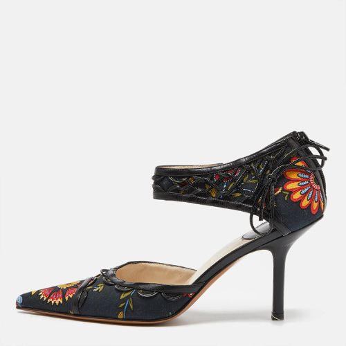 Dior Black Floral Prints Canvas and Leather Ankle Strap Pointed Toe Pumps Size 37 - Dior - Modalova