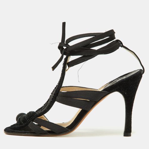 Dior Black Velvet and Satin Crystal Embellished Ankle Strap Sandals Size 37 - Dior - Modalova