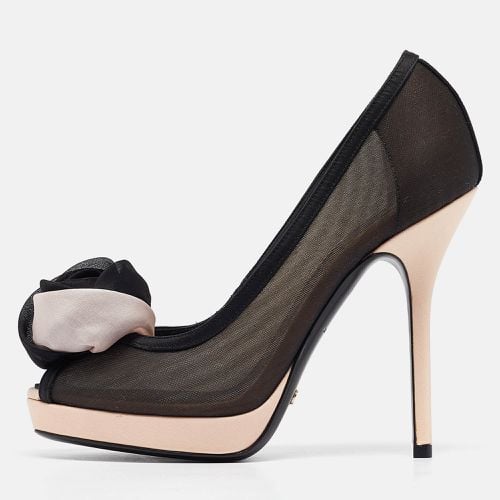 Dior Black/Blush Pink Mesh and Satin Chiffon Flower Peep Toe Platform Pumps Size 35 - Dior - Modalova