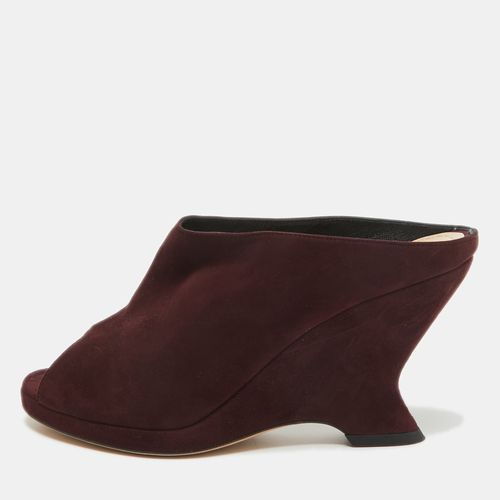 Dior Burgundy Suede Open Toe Wedge Mules Size 37 - Dior - Modalova