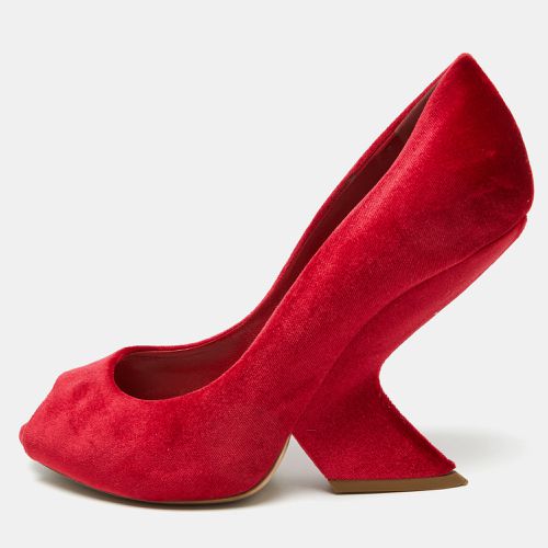 Dior Red Velvet Peep Toe Wedge Pumps Size 39 - Dior - Modalova