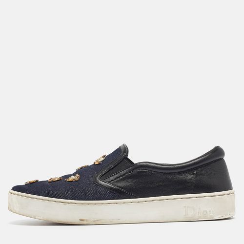 Dior Navy Blue/Black Denim and Leather Dior Happy Sneakers Size 38.5 - Dior - Modalova