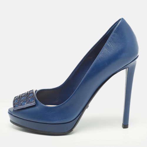 Dior Navy Blue Leather Peep Toe Platform Pumps Size 36 - Dior - Modalova