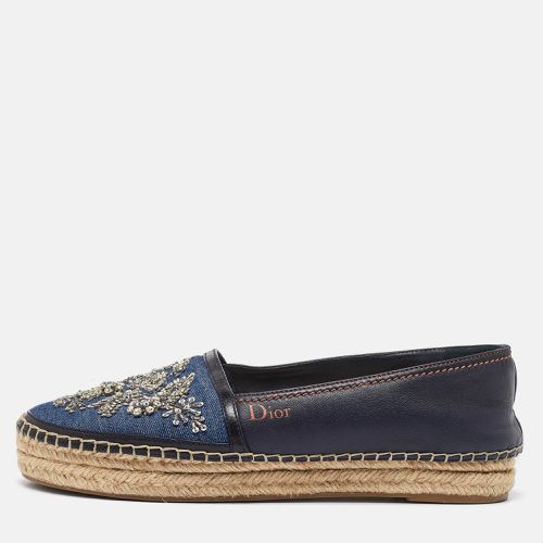 Dior Blue Canvas and Leather Crystal Embellished Espadrille Loafers Size 39 - Dior - Modalova