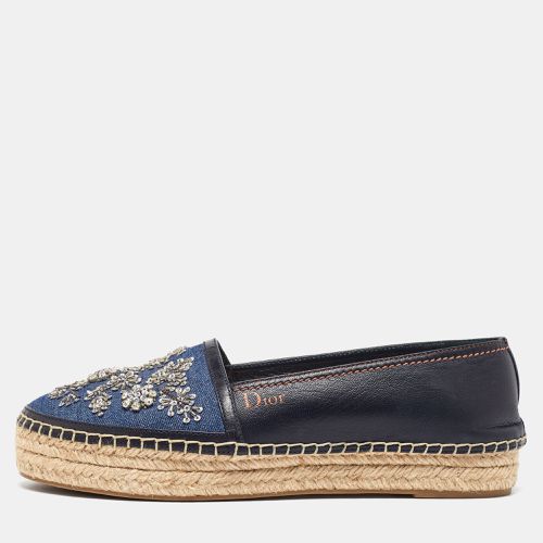 Dior Blue Leather and Denim Crystal Embellished Flat Espadrilles Size 38.5 - Dior - Modalova