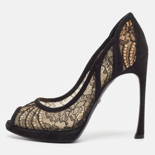 Dior Black Lace and Suede Peep Toe Pumps Size 38.5 - Dior - Modalova