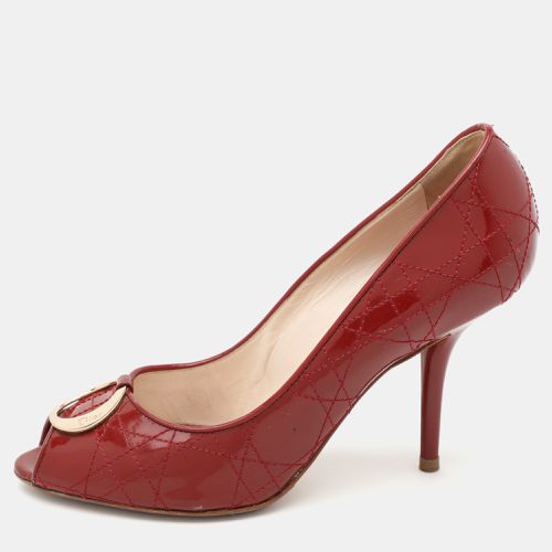 Dior Red Cannage Patent Leather Embellished Peep Toe Pumps Size 37 - Dior - Modalova