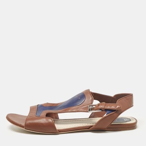 Dior Brown/Blue Leather Ankle Strap Flat Sandals Size 40.5 - Dior - Modalova