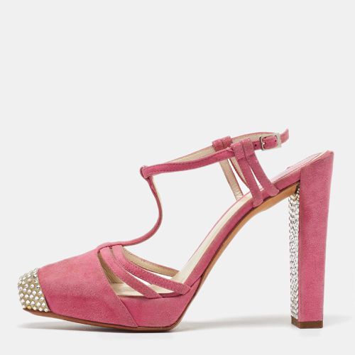 Dior Pink Suede Crystal Embellished T-Strap Sandals Size 37.5 - Dior - Modalova