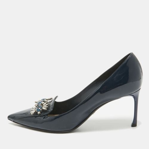 Dior Navy Blue Patent Leather Dianeme Crystals Pointed Toe Pumps Size 39 - Dior - Modalova