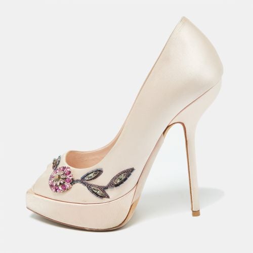 Dior Peach Satin Embellished Peep Toe Platform Pumps Size 38 - Dior - Modalova