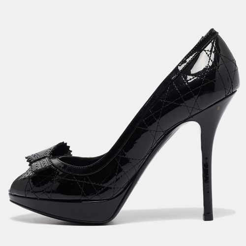 Dior Black Cannage Patent Leather Peep Toe Pumps Size 39.5 - Dior - Modalova