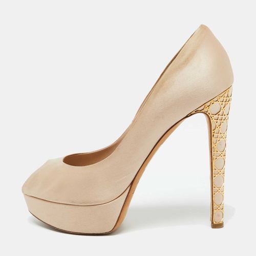 Dior Beige Satin Cannage Heel Peep Toe Platform Pumps Size 41.5 - Dior - Modalova