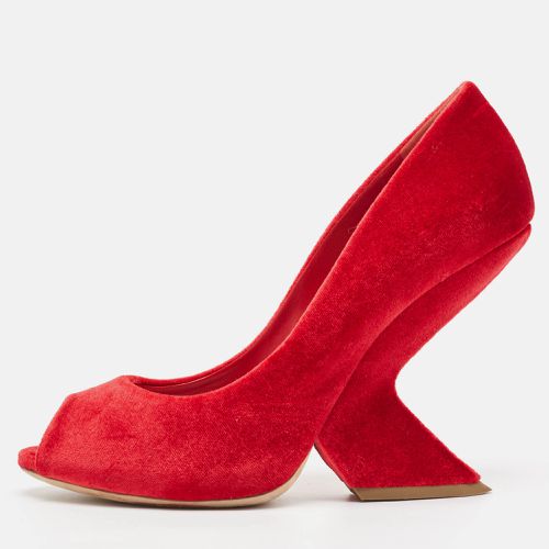 Dior Red Velvet Peep Toe Wedge Pumps Size 39 - Dior - Modalova