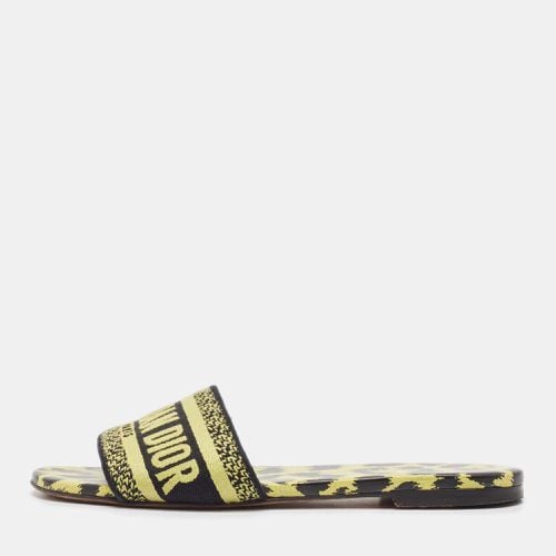 Dior Neon Yellow/Black Fabric Leopard Print Dway Flat Slides Size 36 - Dior - Modalova