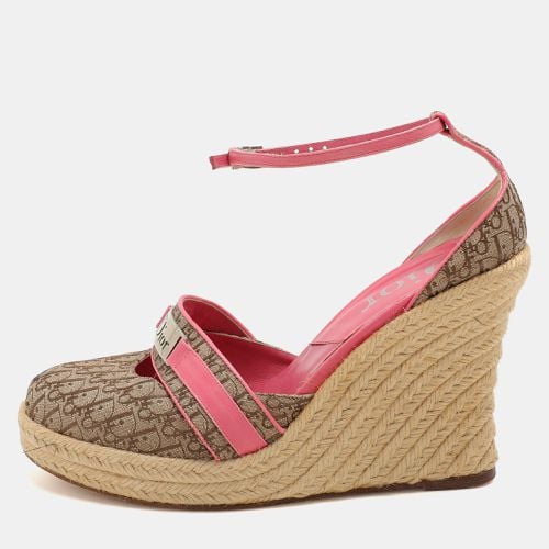 Dior Beige/Pink Canvas and Leather Wedge Espadrille Sandals Size 39 - Dior - Modalova