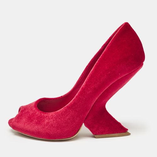 Dior Red Velvet Peep Toe Wedge Pumps Size 38 - Dior - Modalova