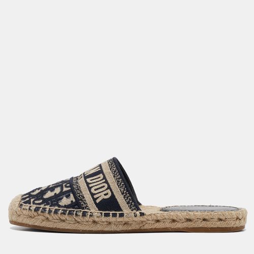 Dior Navy Blue/White Oblique Canvas Granville Espadrille Mules Size 35.5 - Dior - Modalova