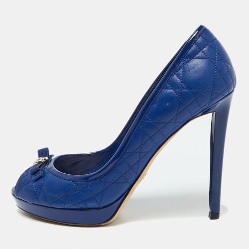 Dior Blue Cannage Leather and Patent Bow Peep Toe Platform Pumps Size 39 - Dior - Modalova