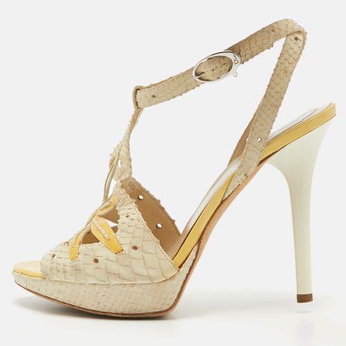 Dior Off White/Yellow Embossed Python and Patent Leather Platform Ankle Wrap Sandals Size 38.5 - Dior - Modalova