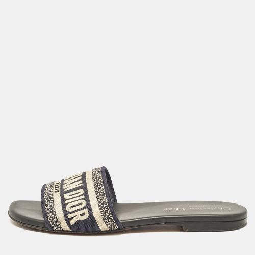 Dior Navy Black/White Canvas Dway Flat Slides Size 35 - Dior - Modalova