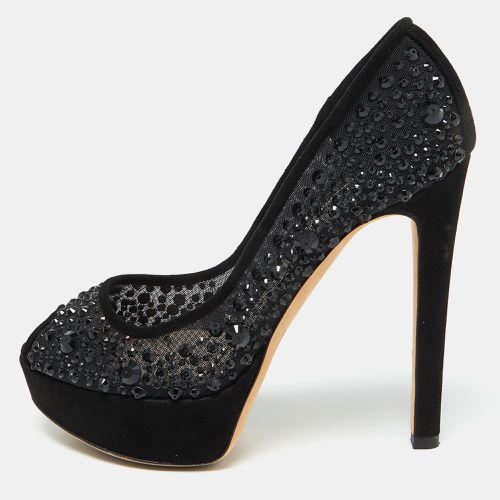 Suede and Mesh Crystal Embellished Peep Toe Platform Pumps Size 36 - Dior - Modalova