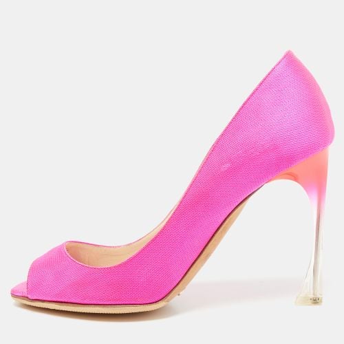 Dior Fuchsia Pink Canvas Flare Heel Peep Toe Pumps Size 37.5 - Dior - Modalova