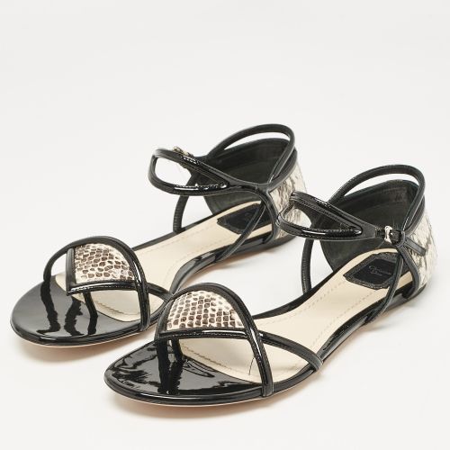 Black Python and Patent Leather Venus Flat Sandals Size 40 - Dior - Modalova