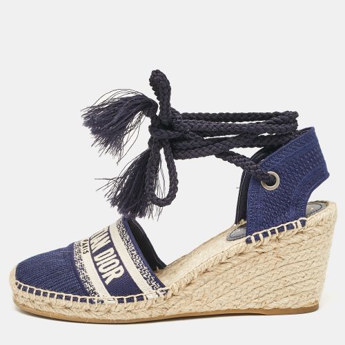 Dior Navy Blue Canvas and Knit Fabric Granville Wedge Sandals Size 41 - Dior - Modalova