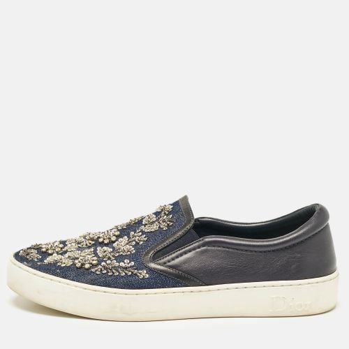 Dior Blue Denim and Leather Embellished Slip On Sneakers Size 39.5 - Dior - Modalova