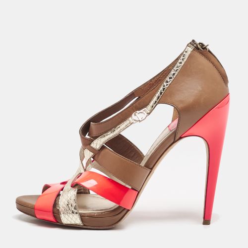 Size 39.5 Leather, Patent Leather and Python Embossed Leather Ankle Strap Sandals - Dior - Modalova