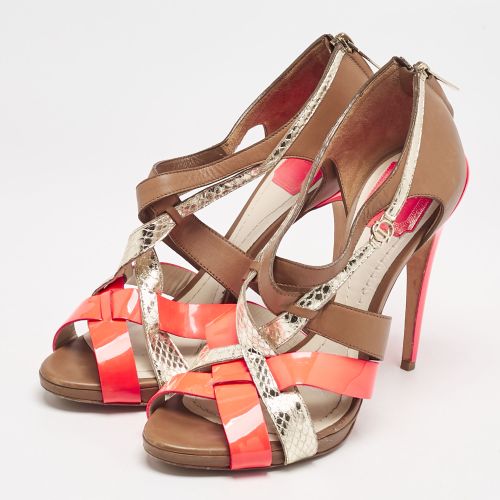 Size 39.5 Leather, Patent Leather and Python Embossed Leather Ankle Strap Sandals - Dior - Modalova