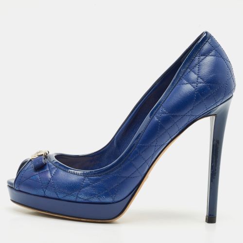 Cannage Leather and Patent Bow Peep Toe Platform Pumps Size 37 - Dior - Modalova