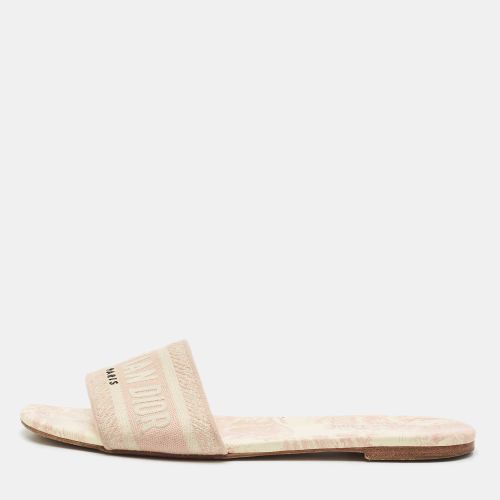 Dior Pink/Cream Embroidered Canvas Dway Flat Slides Size 40.5 - Dior - Modalova