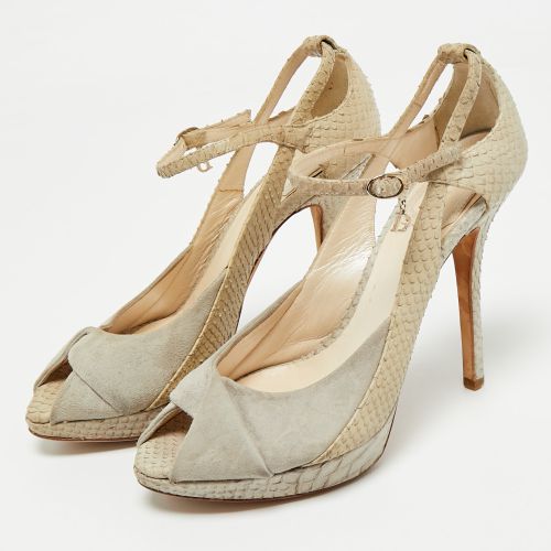 Grey Suede and Python Leather Miss Peep Toe Pumps Size 36 - Dior - Modalova